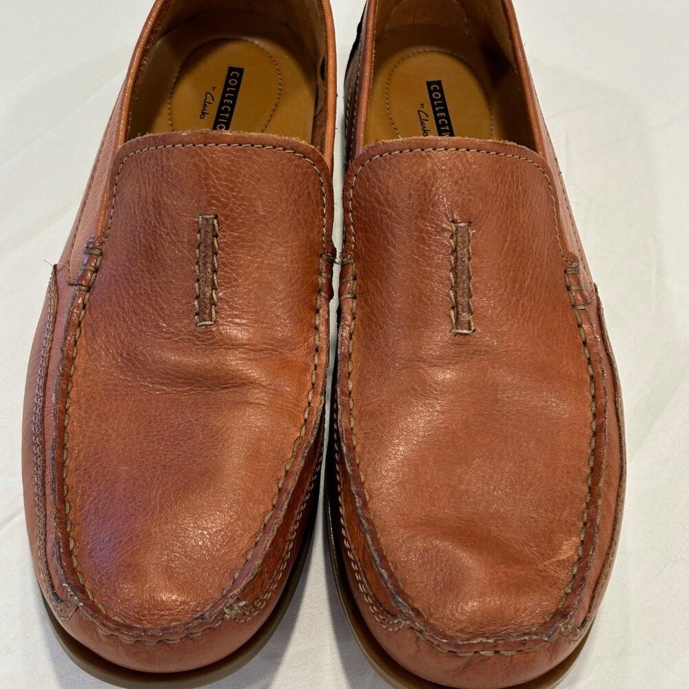 Clarks Cushion Collection Dark Tan Leather Slip On Comfort Shoes Size 11 1/2 - Picture 3 of 7